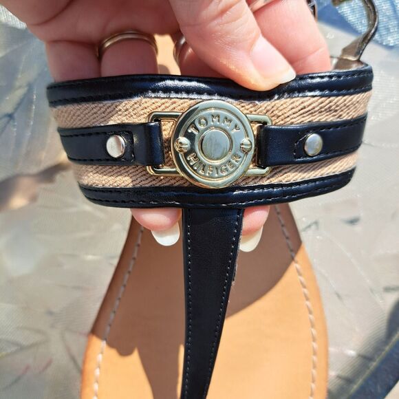 TOMMY HILFIGER THONG SANDALS WOMENS SIZE 8 M SLINGBACK FLATS MODERN Y2K CLASSY - Picture 3 of 7